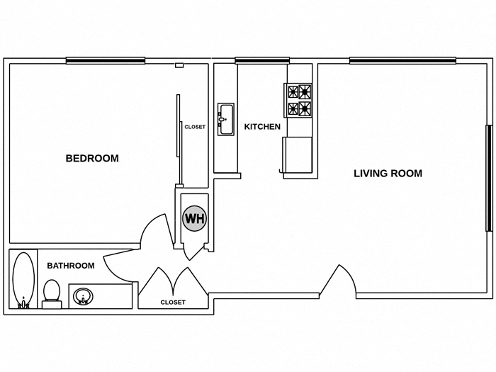Floor plan for 1 bed, 1 bath, 625 sqft